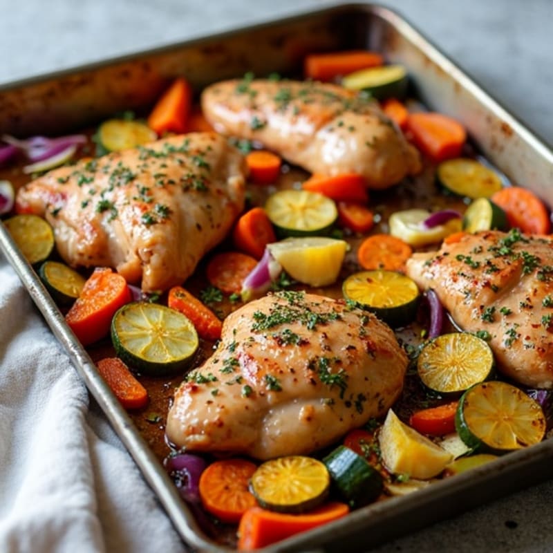 Sheet Pan Herb-Roasted Chicken with Rainbow Vegetables