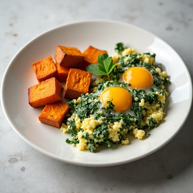 Egg White and Spinach Scramble with Roasted Sweet Potato