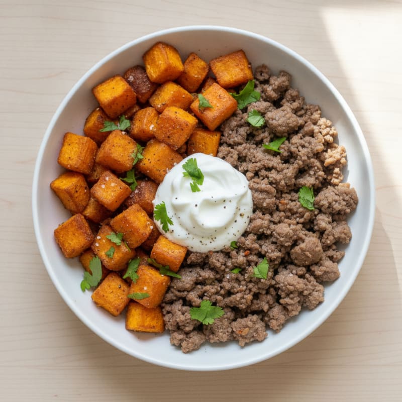 Spiced Ground Beef and Sweet Potato Bowl