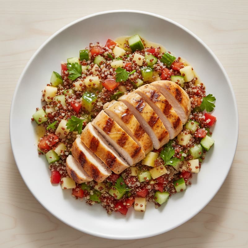 Grilled Chicken Breast with Crunchy Vegetable Quinoa Salad