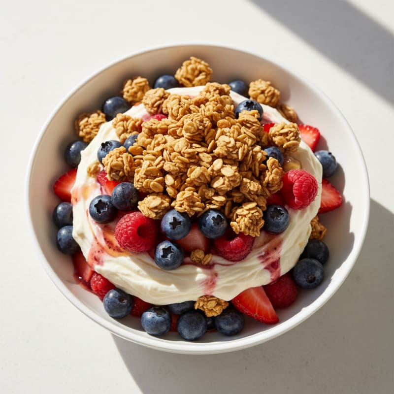 Silky Greek Yogurt Parfait with Mixed Berries and Protein Granola