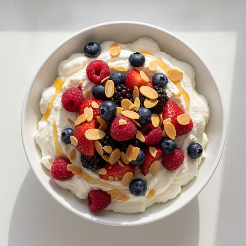 Greek Yogurt Protein Mousse with Mixed Berries