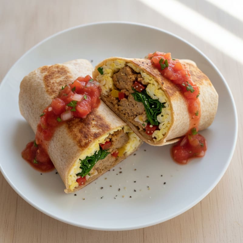 Hearty Sausage Breakfast Burrito with Salsa