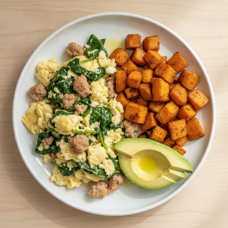 Egg White Scramble with Spinach and Turkey Sausage