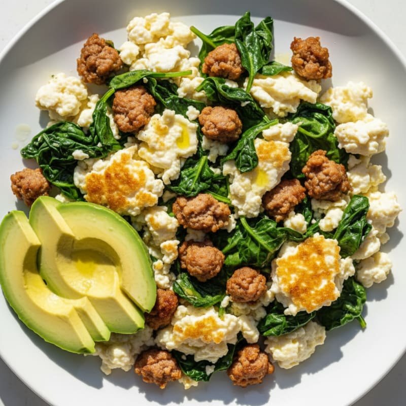 Egg White Scramble with Turkey Sausage and Spinach