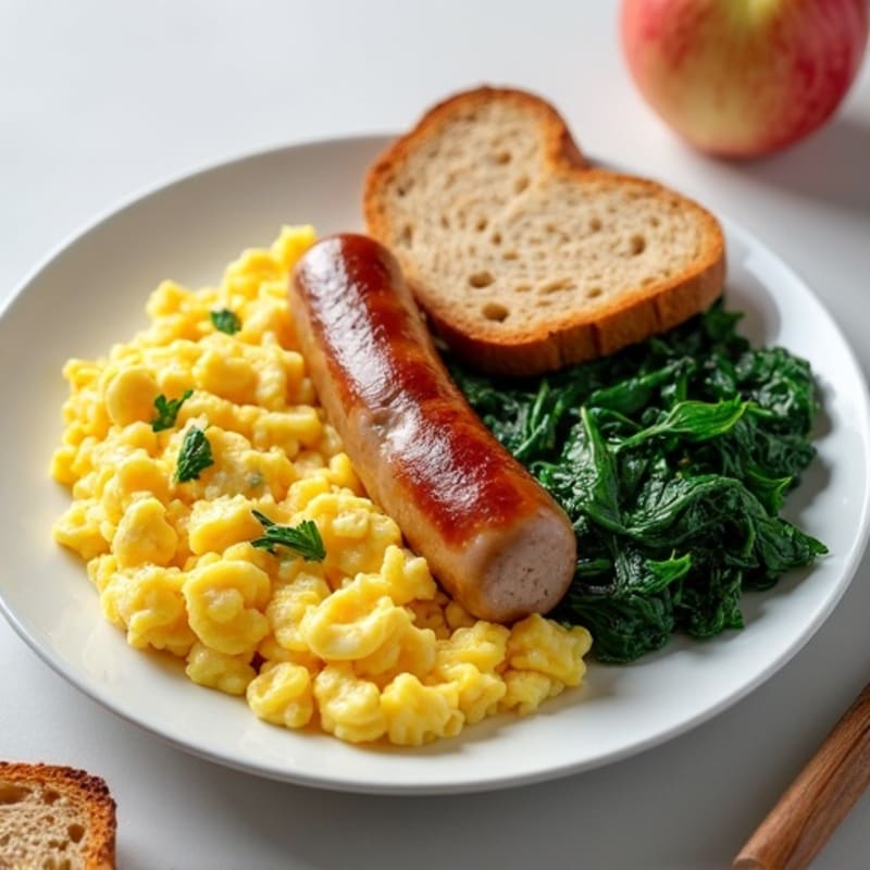 Egg White Scramble with Turkey Sausage, Sautéed Spinach & Toast with Apple Side