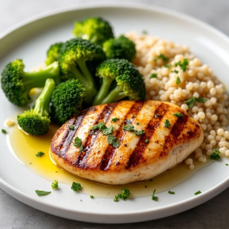 Grilled Chicken Breast with Quinoa and Roasted Broccoli