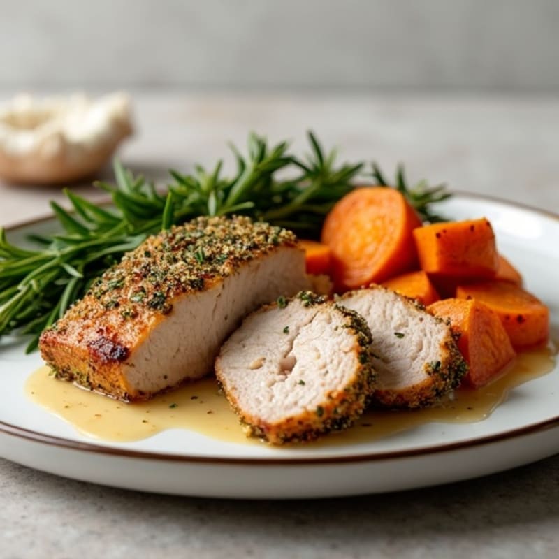 Herb-Crusted Pork Loin with Roasted Sweet Potatoes
