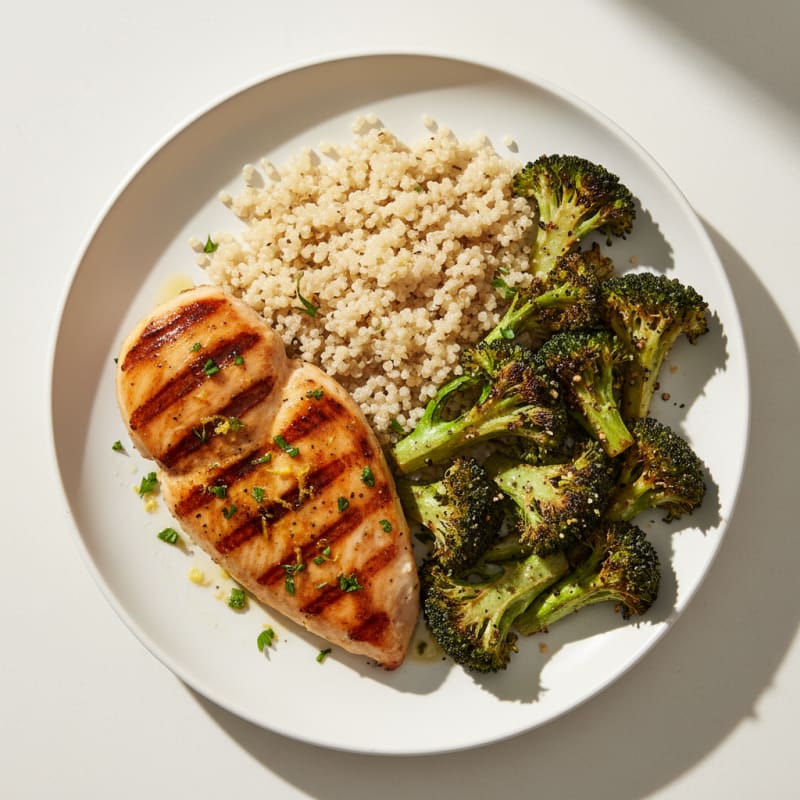 Grilled Chicken Breast with Quinoa and Roasted Broccoli