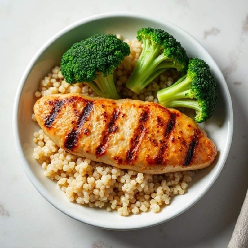 Grilled Chicken Breast with Quinoa and Steamed Broccoli