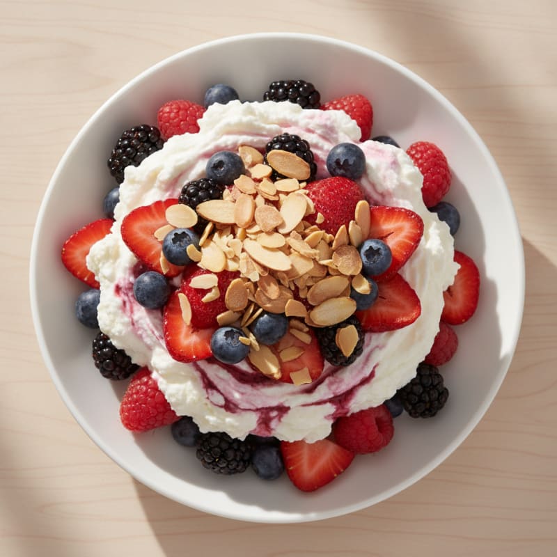 Greek Yogurt Protein Parfait with Mixed Berries and Almonds