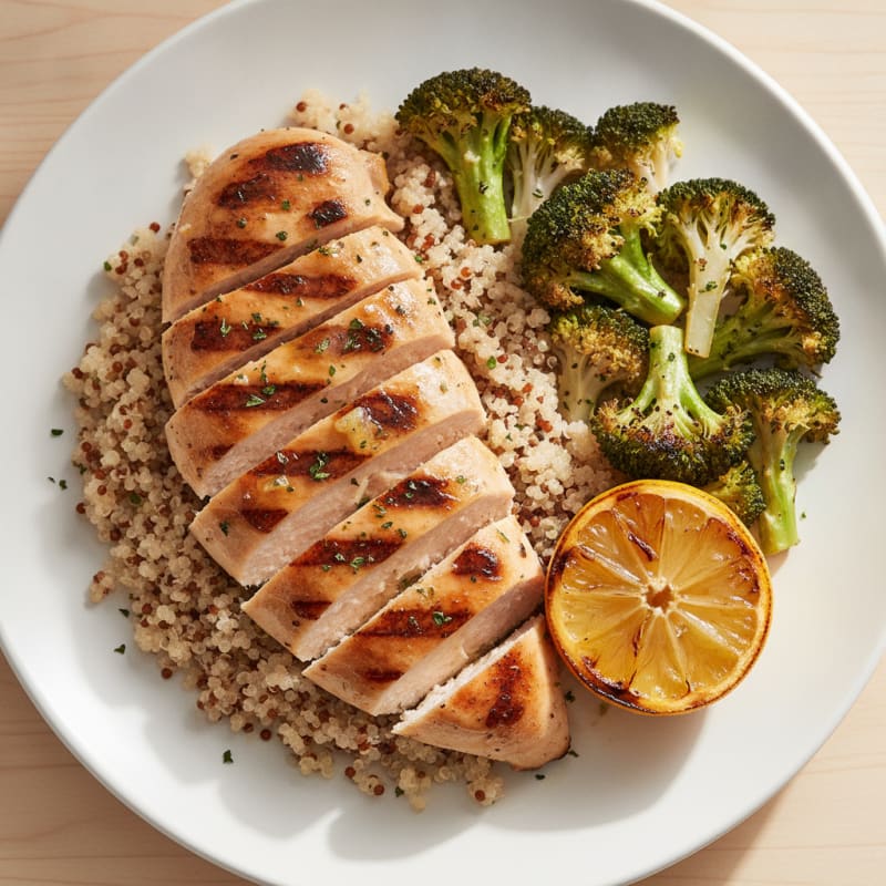 Grilled Chicken Breast with Quinoa and Roasted Broccoli