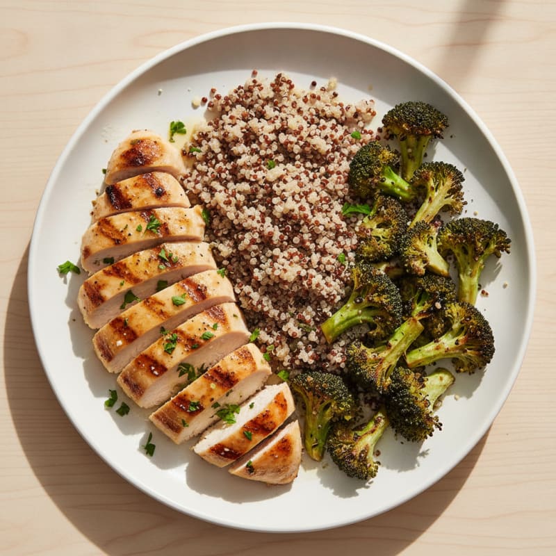 Grilled Chicken Breast with Quinoa and Roasted Broccoli