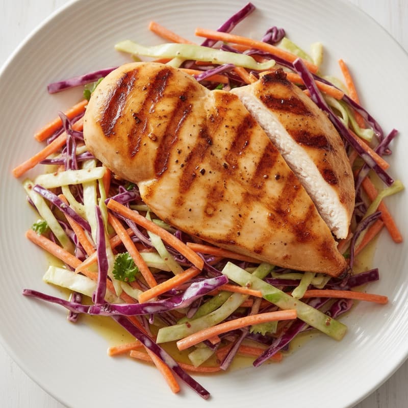 Grilled Chicken Breast with Crunchy Cabbage Slaw
