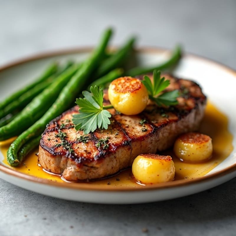 Garlic Butter Steak with Crispy Roasted Potatoes and Green Beans