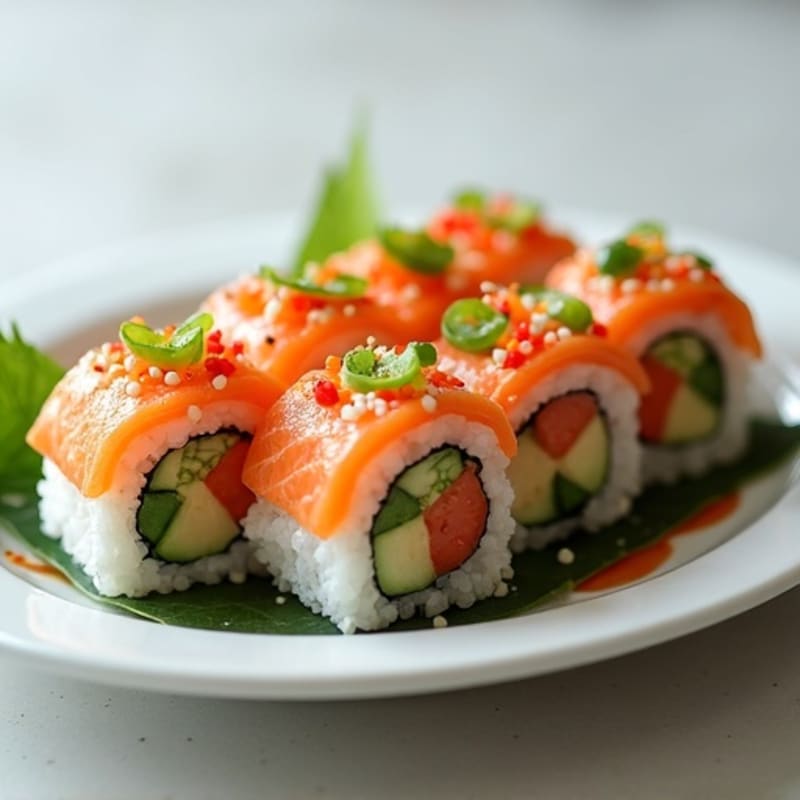 Fresh Vegetable and Salmon Sushi Rolls