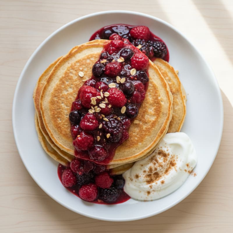 Fluffy Buttermilk Pancakes with Berry Compote