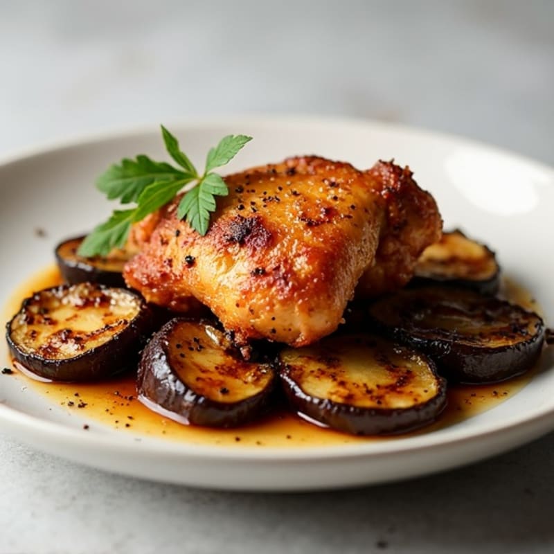 Crispy Chicken Thighs with Roasted Balsamic Eggplant