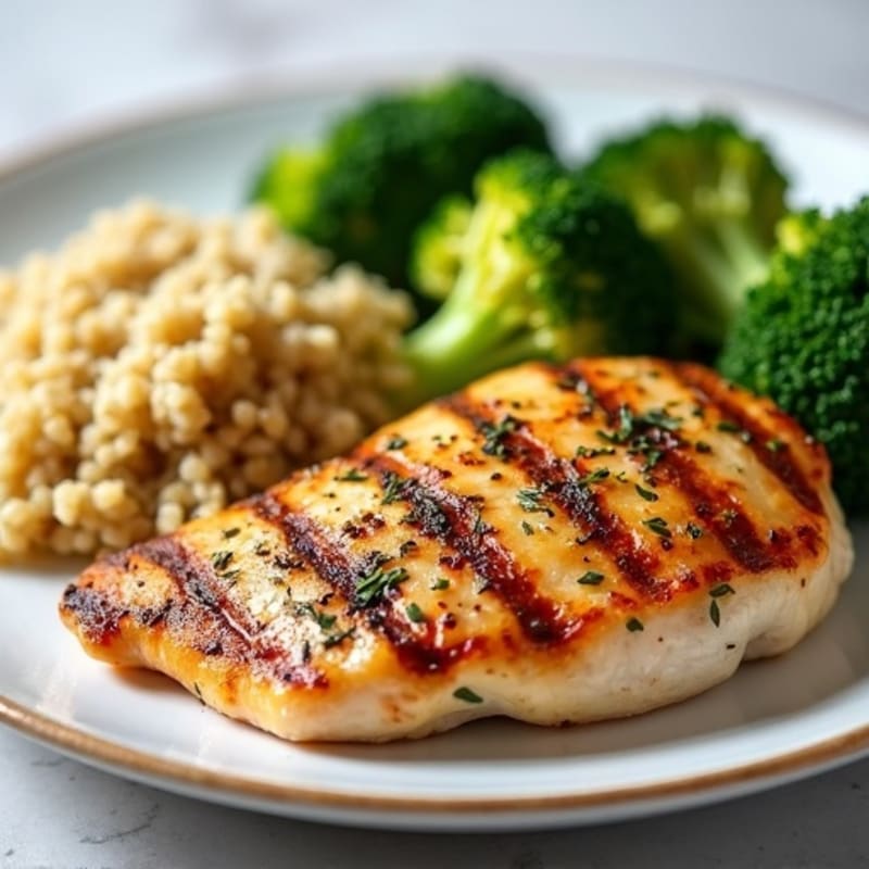 Grilled Chicken Breast with Roasted Broccoli and Quinoa