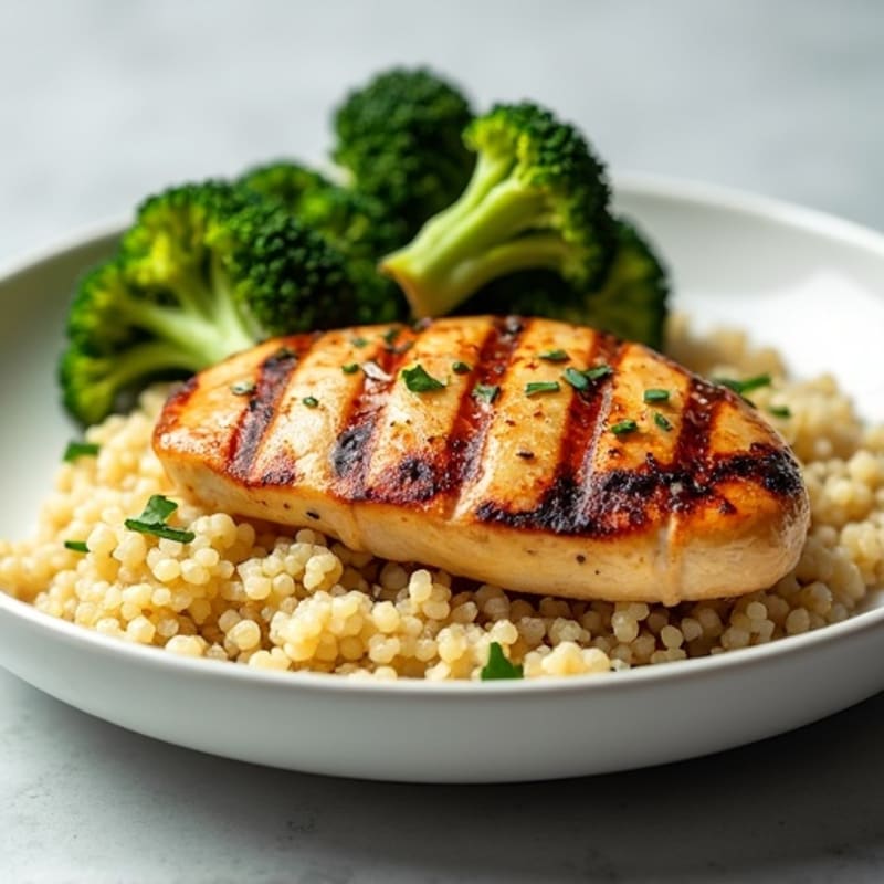 Grilled Chicken Breast with Roasted Broccoli and Quinoa