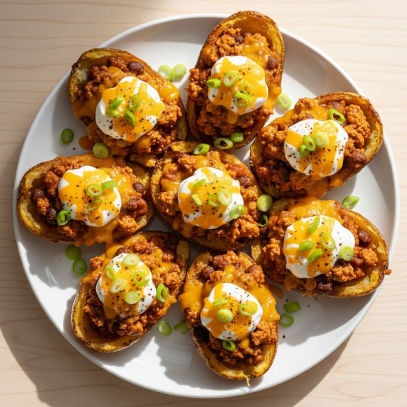 Loaded Chili Cheese Potato Skins