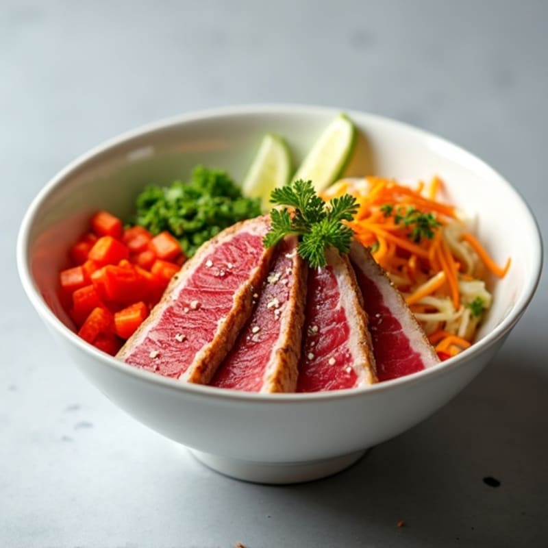Fresh Ahi Tuna Bowl with Sesame-Ginger Dressing and Crunchy Vegetables