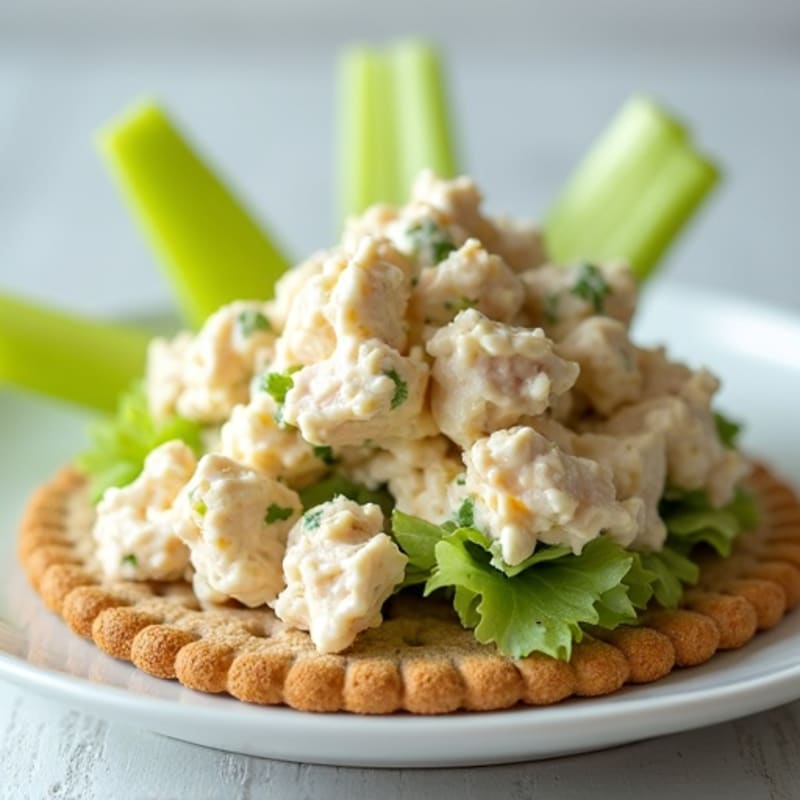 Tuna Salad with Greek Yogurt and Celery on Whole Grain Crackers