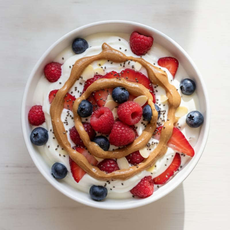 Greek Yogurt Protein Parfait with Mixed Berries and Almond Butter