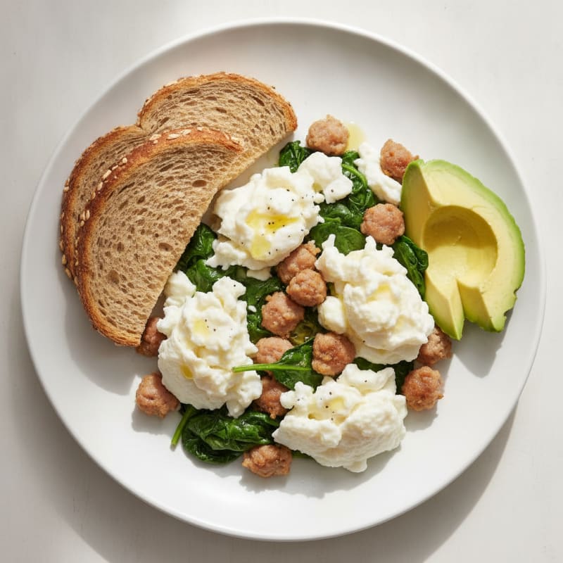 Egg White Scramble with Spinach and Turkey Sausage