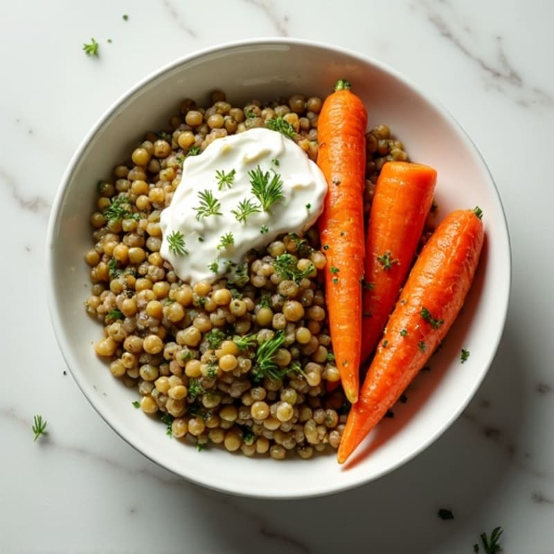 Creamy Lemon Herb Lentils with Crispy Roasted Root Vegetables