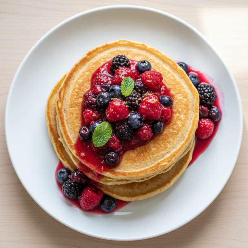 Fluffy Buttermilk Pancakes with Berry Compote