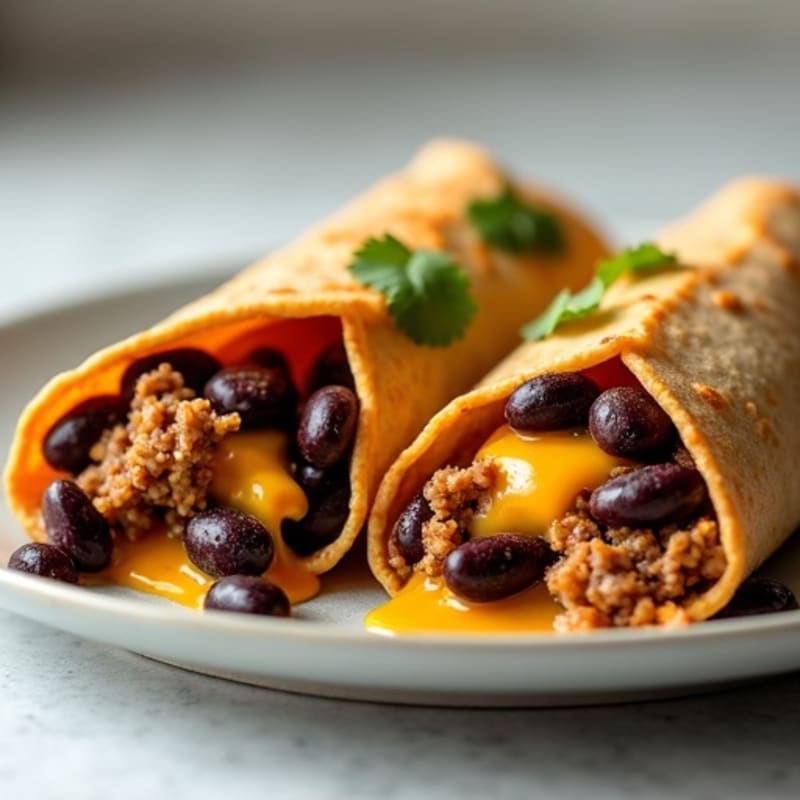 Cheesy Spiced Ground Beef and Black Bean Baked Wraps