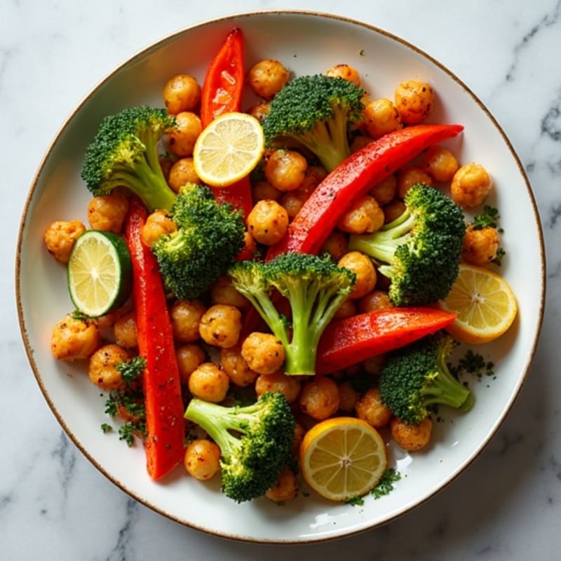Sheet Pan Roasted Vegetables with Crispy Chickpeas and Lemon-Herb Dressing