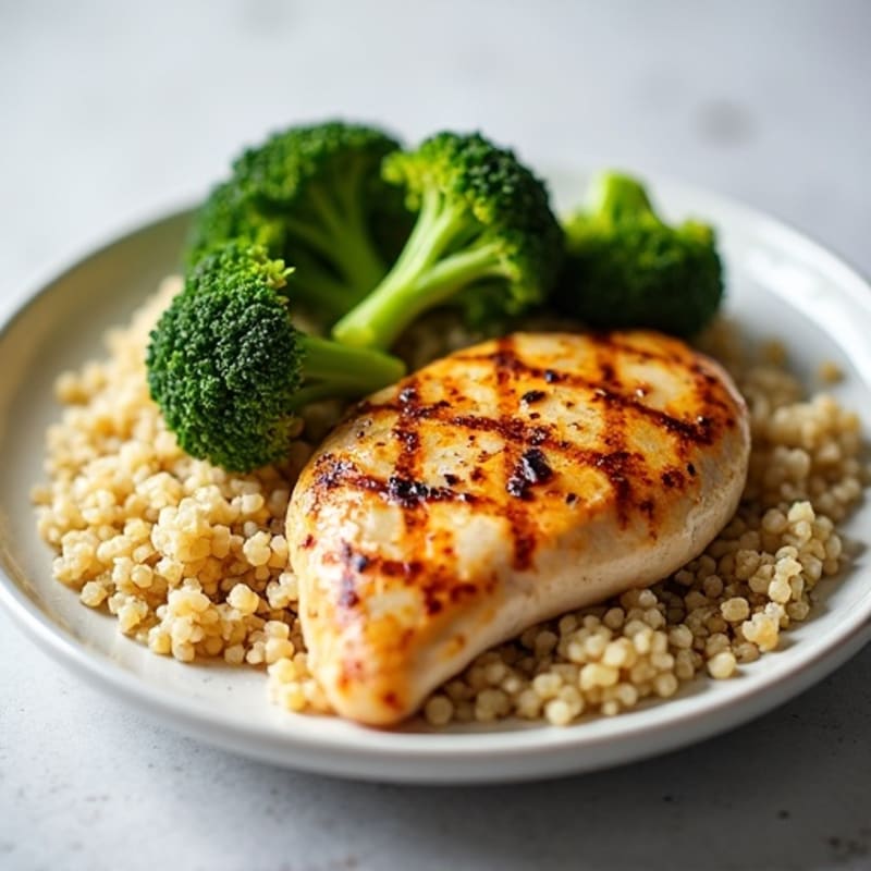 Grilled Chicken Breast with Quinoa and Roasted Broccoli