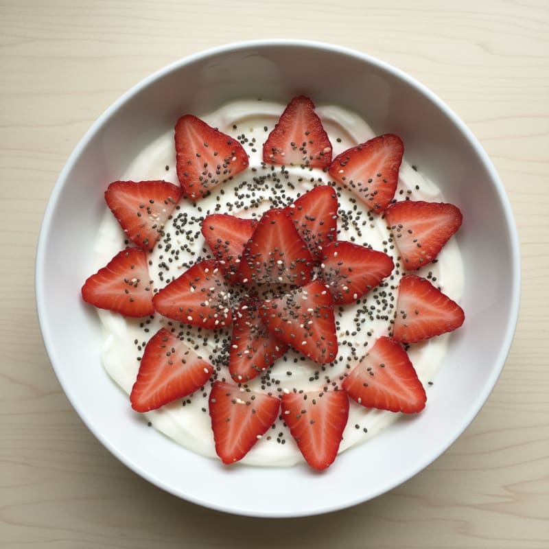Creamy Protein Yogurt Bowl with Sliced Strawberries and Chia Seeds
