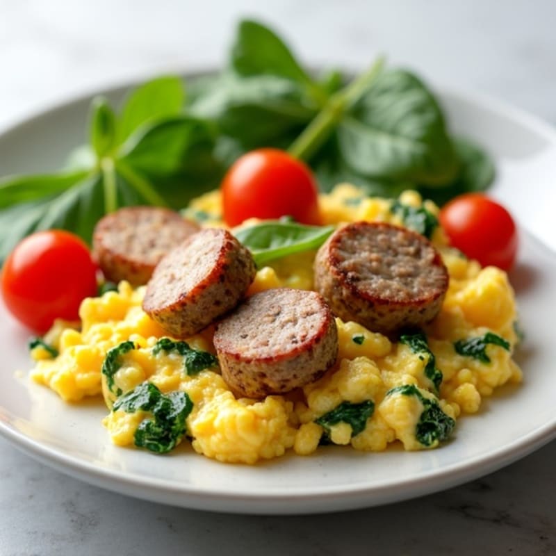 Egg White Scramble with Turkey Sausage and Spinach