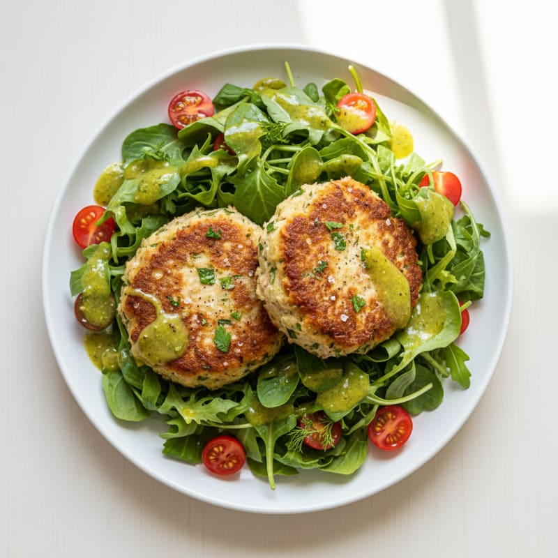 Seared Tuna Cakes with Lemon-Herb Dressing