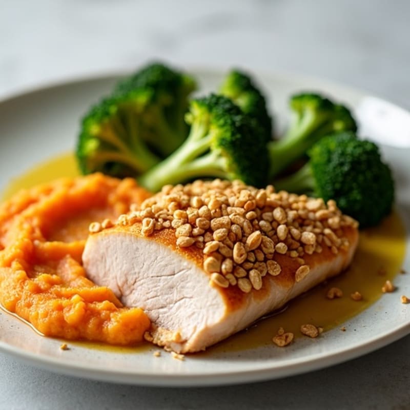 Seared Turkey Breast with Roasted Broccoli and Sweet Potato Mash