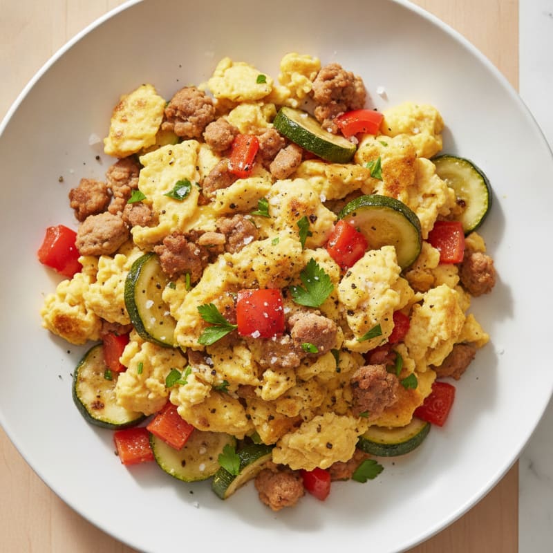 Hearty Scrambled Eggs with Roasted Vegetables