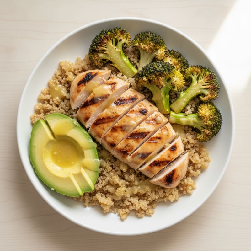 Grilled Chicken and Quinoa Bowl with Roasted Broccoli