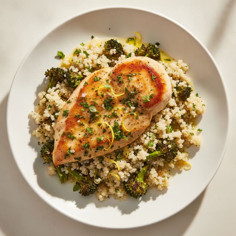 Lemon-Herb Chicken with Roasted Broccoli Quinoa