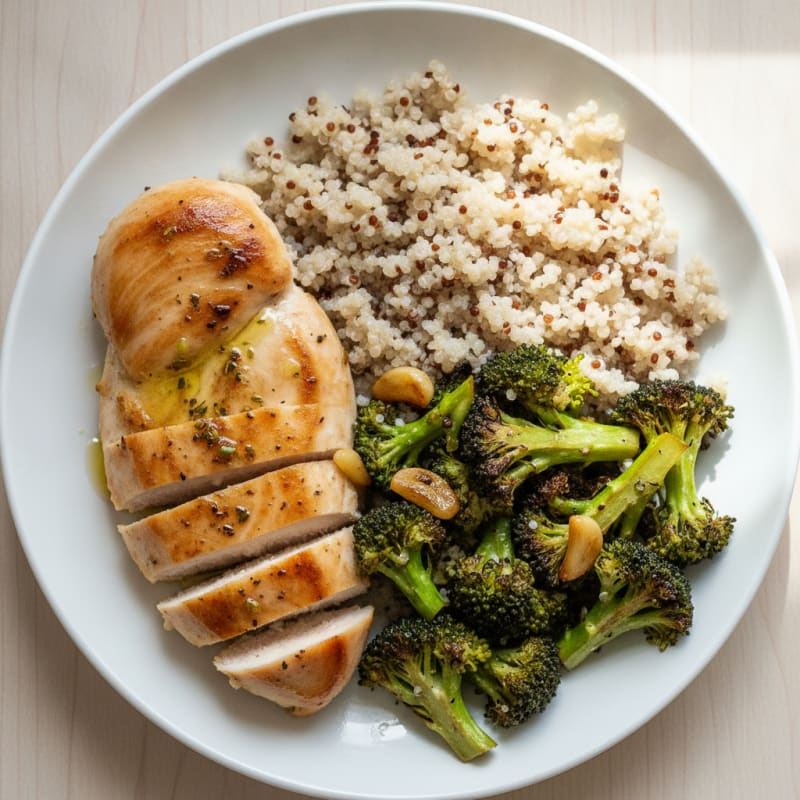 Grilled Chicken Breast with Quinoa and Roasted Broccoli