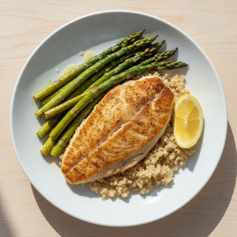 Seared Tilapia with Roasted Asparagus and Quinoa