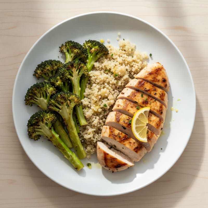 Grilled Chicken Breast with Quinoa and Roasted Broccoli