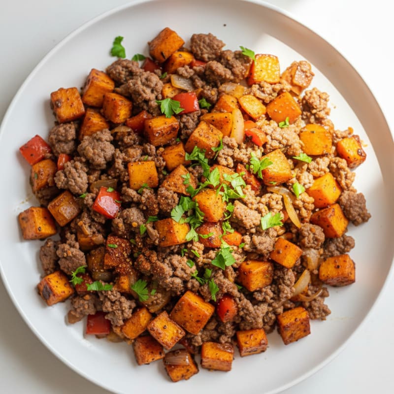 Smoky Ground Beef and Sweet Potato Hash
