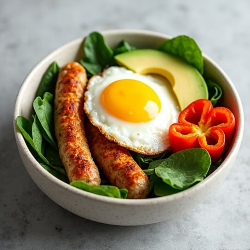 Crispy Egg White and Turkey Sausage Breakfast Bowl with Spinach