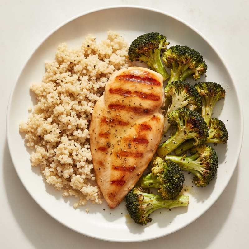 Grilled Chicken Breast with Quinoa and Roasted Broccoli