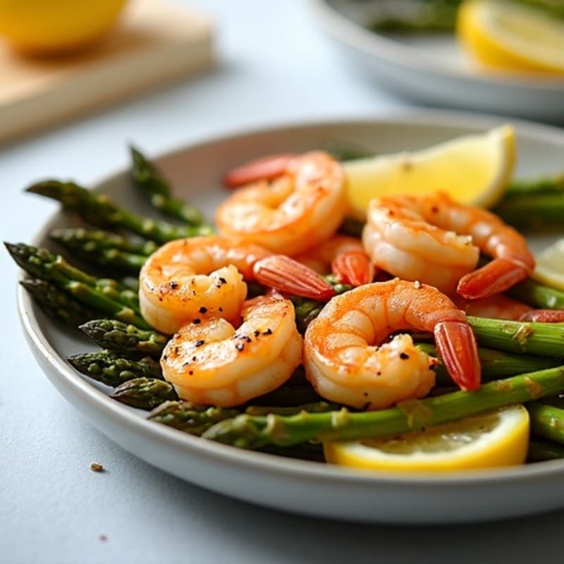 Pan-Seared Garlic Butter Shrimp with Fresh Lemon and Roasted Asparagus