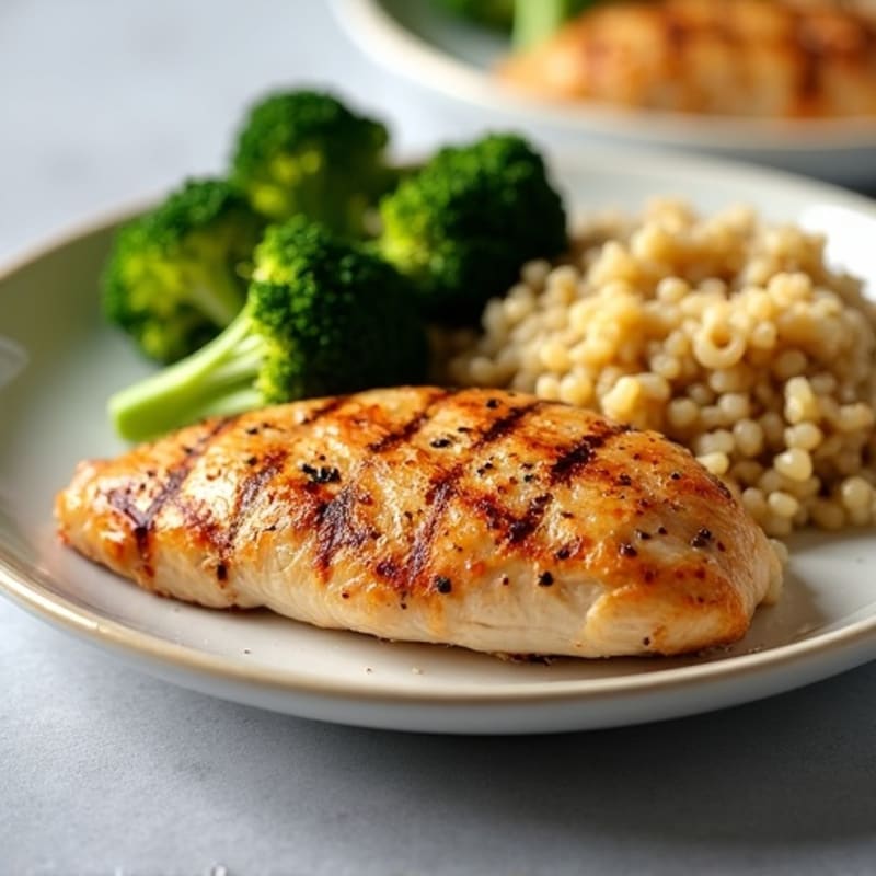 Grilled Chicken Breast with Roasted Broccoli and Quinoa