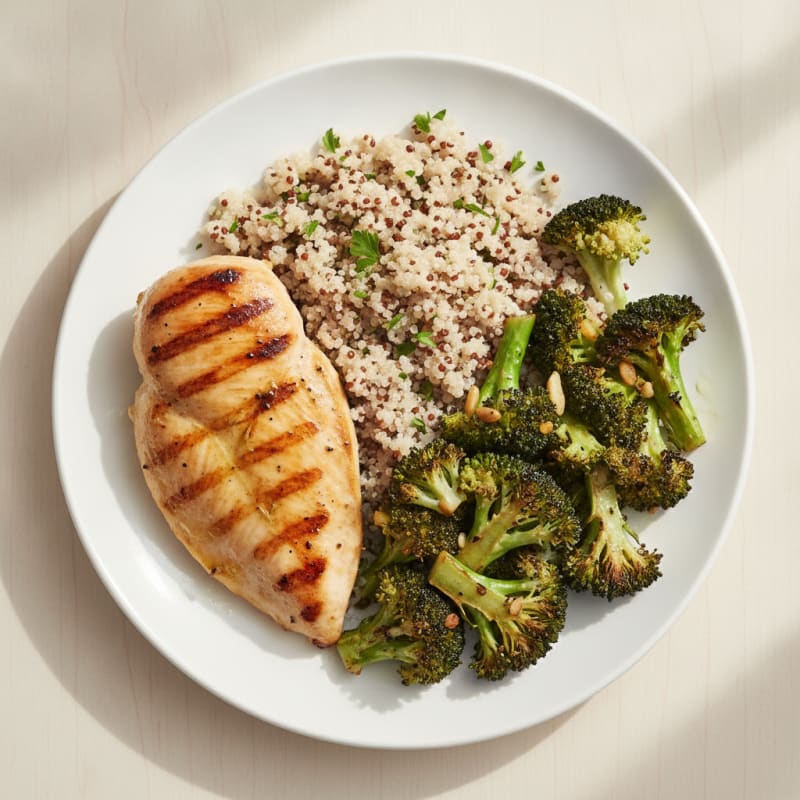 Grilled Chicken Breast with Quinoa and Roasted Broccoli